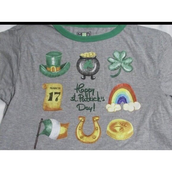 Women's St. Patrick's Day Icons Short Sleeve Graphic T-Shirt - Gray L - Picture 5 of 6